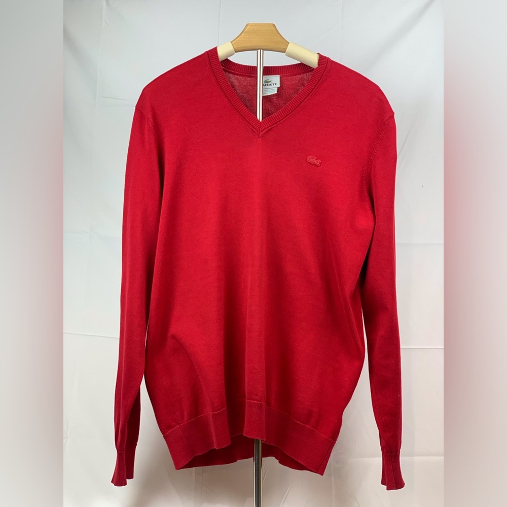 Lacoste Men's V-Neck Sweater in Bold Red Pre-owned